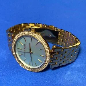 Michael Kors Gold and Blue Crystal-Embellished Watch Michael Kors Kacie Womens Rose Gold Pave Crystals Watch  main image 4